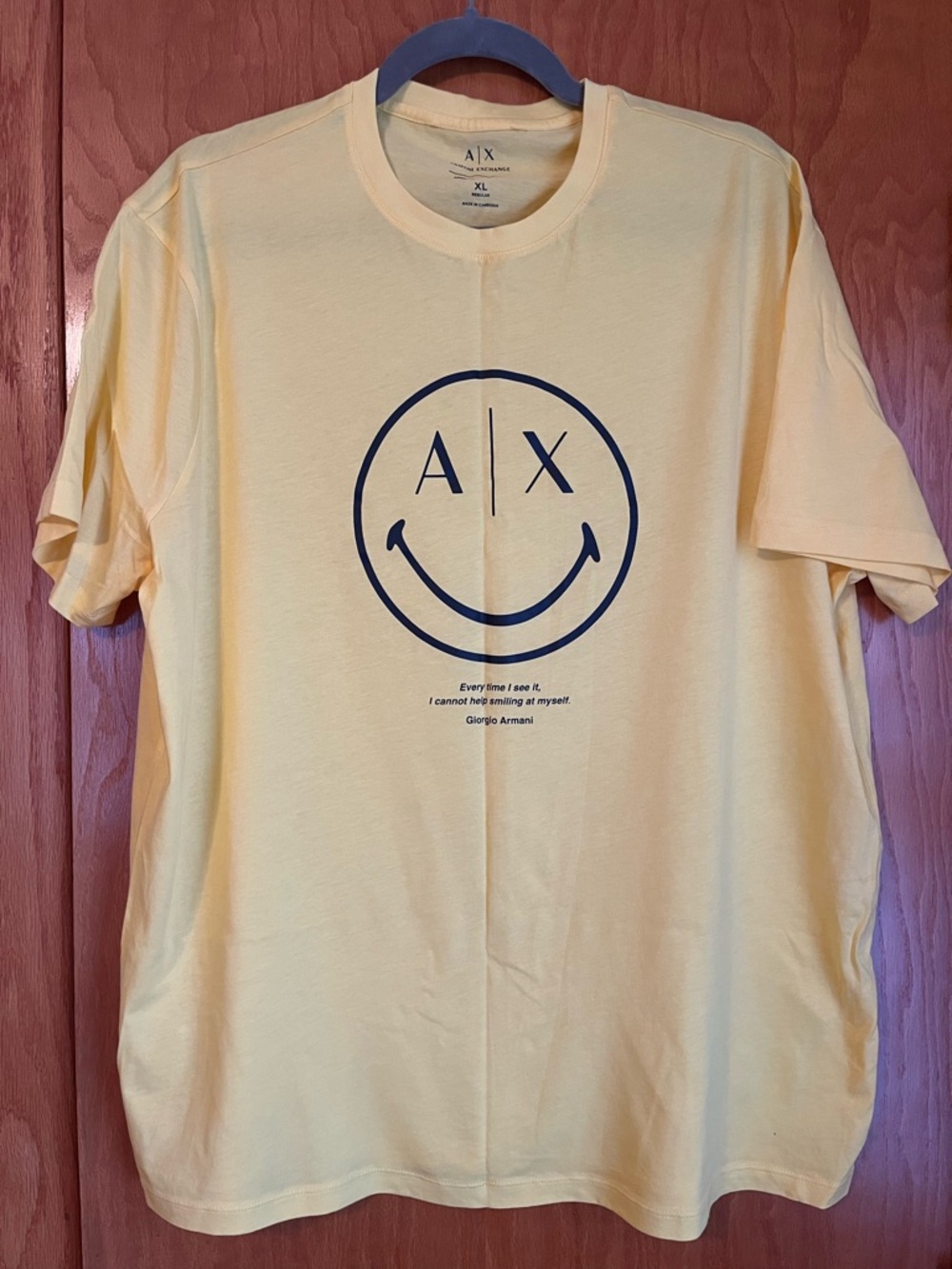 Armani Exchange Pale Yellow Crewneck T-Shirt with Navy Smile Logo
